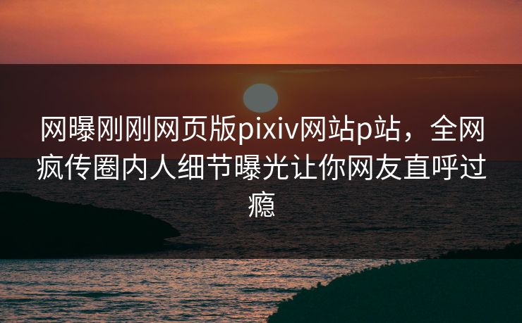 网曝刚刚网页版pixiv网站p站，全网疯传圈内人细节曝光让你网友直呼过瘾