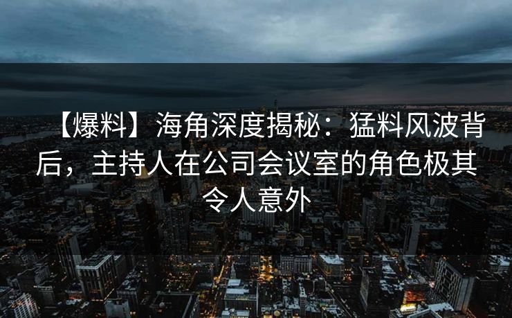 【爆料】海角深度揭秘：猛料风波背后，主持人在公司会议室的角色极其令人意外