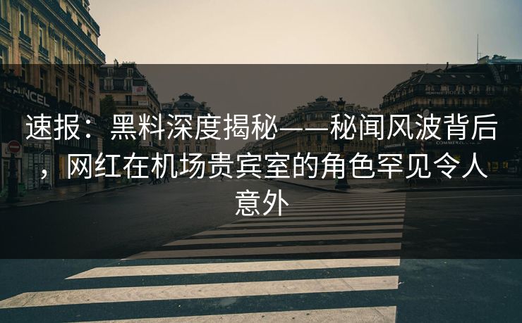 速报：黑料深度揭秘——秘闻风波背后，网红在机场贵宾室的角色罕见令人意外